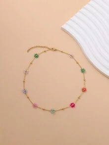 1 Bộ trang sức làm thủ công vòng cổ và vòng tay đính hạt hoa phong cách Bohemian, thép không gỉ, khoảng cách ngẫu nhiên và màu sắc hỗn hợp - hoa bện - Xem 14