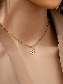 Tsnamer 1pc Customizable 26 Letters A-Z Old English Style Pendant Necklace, Stainless Steel Jewelry Gift For Women - Necklace - View 17