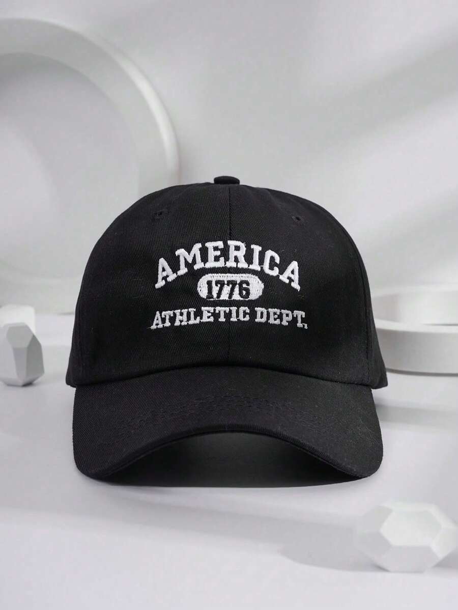1 件男女通用 Y2K 风格刺绣“AMERICA ATHLETIC”棒球帽,适合户外运动防晒、日常通勤 - 黑色 - 查看 1