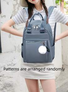 多口袋設計的防水輕便背包，適合女士用作錢包、購物袋或媽媽包裝買菜和存放嬰兒奶瓶，可放置筆記本電腦。配有毛茸茸的球吊飾，適用於女學生，包括小學、中學和高中生，以及大學生和畢業生，非常適合旅行、上班族和商務人士。 - 藍色 - 查看 8