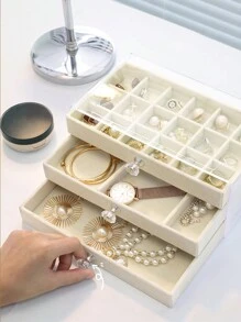 1 pieza Caja de almacenamiento de joyas de 3 capas, estuche de exhibición para aretes, anillos y pulseras - Joyero - Ver 7