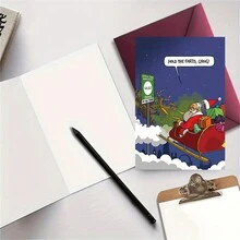 1张诙谐幽默的圣诞老人雪橇飞越伦敦圣诞贺卡 - 插图滑稽搞笑，附赠随机颜色信封，是送给家人和朋友的节日圣诞礼物，非常适合节日聚会。 - 5# - 查看 4