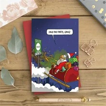 1张诙谐幽默的圣诞老人雪橇飞越伦敦圣诞贺卡 - 插图滑稽搞笑，附赠随机颜色信封，是送给家人和朋友的节日圣诞礼物，非常适合节日聚会。 - 5# - 查看 2