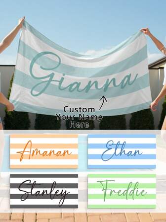 1pc Custom Name Beach Towel, Microfibre Towel, Custom Striped Beach Towel, Best Travel Gift, Gift For Friends And Family Summer Holiday Bathroom Decor Beach Essentials,Multi-Functional,Durable,Ornamental,Reusable,Exquisite,Stylish,High-Quality,Colorful,Modern,Custom,Personalized,Unique,Ideal Gifts For Him,Ideal Gifts For Her,Boyfriend,Dad,Girlfriend,Mom,Family,Friends,Tea Room,Home,Garden,Office,For Anniversaries,For Valentine's Day,For Mother's Day,For Birthdays,For Father's Day,For Graduation,For Weddings,For Housewarming
