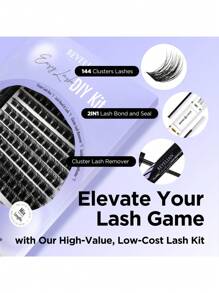 BEYELAN Lash Extension Kit, Lash Clusters Kit, D Curl DIY Lash Extension Kit With Lash Bond And Seal, Remover And Lash Applicator For Self Application At Home 144Pcs (719,Black)