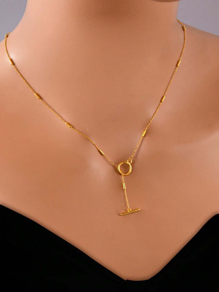 S925纯银项链OT扣项链女几何圆圈长项链锁骨链毛衣链女士饰品礼物日常佩戴精致项链银项链时尚女士吊坠项链 - 項鍊 - 查看 1