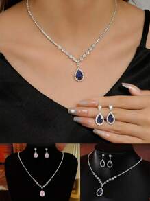 1 套优雅简约正式项链和耳环新娘首饰套装 - 銀色 - 查看 10