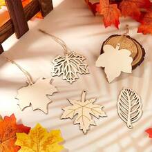 10 piezas de patrones de madera de otoño, tablas de madera con hojas para manualidades, bloques de madera de arce en blanco con cuerdas colgantes, decoración DIY para fiestas de cosecha de otoño del Día de Acción de Gracias, 5 estilos - Multicolor - Ver 2