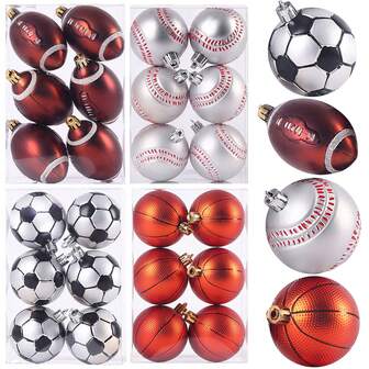 6pcs Christmas Sports Themed Ornaments - Football, Basketball, American Football, Baseball - Perfect For Christmas Tree Decor, Home, Holiday, Party, Supermarket, Office, Business Decoration, Christmas Decoration,Christmas