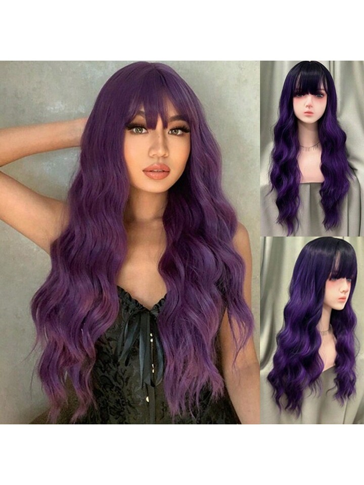 Ombre Purple Wigs With Bangs, Dark Root Purple Wigs Long  display picture 3