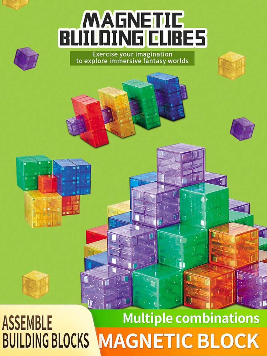 Magnetische Bausteine Kleinkinderspielzeug, 16 Stück, 32 Stück, 64 Stück, 96 Stück, transparente Bauklötze Spielzeug, vorschulisches MINT Magnet Sensorik Montessori Spielzeug für 3 4 5 6 jährige Jungen und Mädchen - Verschiedenfarbig - Übersicht 1