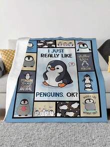 1 pieza Manta de franela suave y esponjosa con patrón de pingüino, antimicrobiana y gruesa, esencial para el hogar, adecuada para sofá, cama, sala de estar, viajes, oficina como chal, manta para siesta, manta para aire acondicionado, cubrecama, regalo ideal para todas las ocasiones y estaciones - Multicolor - Ver 2