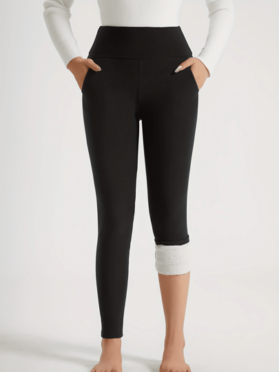Women's Winter Thermal Leggings With Cashmere, Thick Thermal Lined Pocket Patched, High Waist Tummy Control Pants Colanti