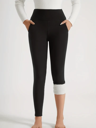 Women's Winter Thermal Leggings With Cashmere, Thick Thermal Lined Pocket Patched, High Waist Tummy Control Pants Colanti