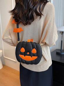 Sac à l'épaule et mode pour Halloween, sac à bandoulière à tête de citrouille de dessin animé mignon et de grande capacité, sac à main texturé parfait pour les fêtes d'Halloween, la mode gothique et les costumes