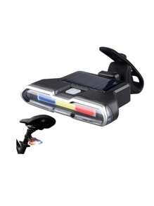 Luz Trasera Para Bicicleta Recargable Panel Solar O Via Usb Reflector Seguridad de 130 Lúmenes Para Ciclistas, Patin Eléctrico Scooter Patineta Patines - Negro - Ver 3