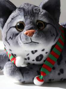 1 件柔软逼真的蹲伏美洲虎猫毛绒玩具，灰色美洲虎/短尾猫，可爱有趣的设计，非常适合聚会、收藏、生日礼物和圣诞礼物 - 彩色 - 查看 3