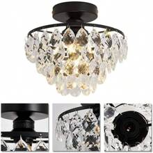 Light Luxury Crystal Chandelier, Ceiling Light, Loft Light, Candelabra Chandelier, Semi-Recessed Small Ceiling Pendant, E26 Socket, Suitable For Bedrooms, Bathrooms, Wardrobes, Living Rooms, Hallways, Entryways, And Kitchens In A Country Style (Bulb Not Included) - Crystal Ceiling Chandelier - View 4