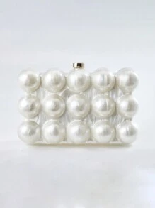 时尚米色亚克力女士晚装包，大理石泡泡手拿包，搭配万圣节服装、女士生日礼服、派对礼服 - 米色 - 查看 3