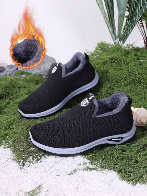 Plus Size Mulheres Moda Novo Preto Forrado Térmico Versátil Ao Ar Livre Leve Slip-On Casual Esporte Sapatos