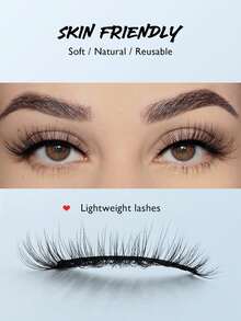 Asiteo 1 Pair 3D Effect Faux Mink Eyelashes, Natural & Soft For Everyday Wear - 黑色 - 查看 3