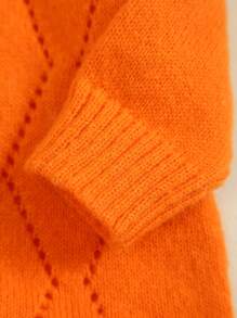 Baby Girl Casual Embroidered Long Sleeve Knitted Jumpsuit, Autumn/Winter - Orange - View 4