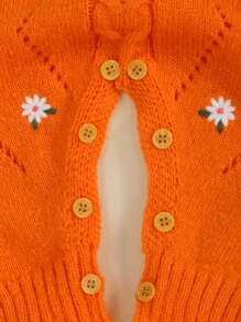 Baby Girl Casual Embroidered Long Sleeve Knitted Jumpsuit, Autumn/Winter - Orange - View 6