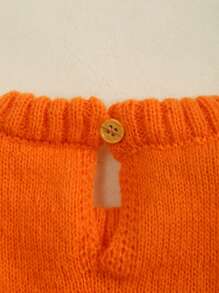 Baby Girl Casual Embroidered Long Sleeve Knitted Jumpsuit, Autumn/Winter - Orange - View 3