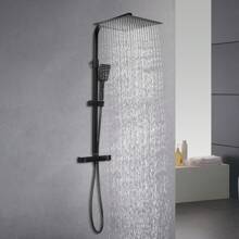 Eatssode Robinetterie de douche Système de douche Ensemble de douche noir avec thermostat Ensemble de douche Douche à effet de pluie Ensemble de douche avec douchette + douche de tête 30x30cm