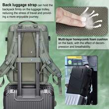 Sea Choice Cabin Backpack 45x30x20 Underseat Daypacks 35L Carry-Ons Bag 16" Laptop Rucksack With USB Port Anti Theft Waterproof Hand Luggage Bag With Dry Wet Separated Shoe Compartment - 軍綠色 - 查看 4