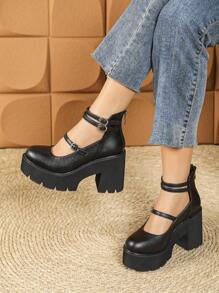 Fall/Winter Women's Fashion Hollow-Out Ankle Boots With Thick Sole High Heels, Lace-Up Buckle, Round Toe, Plus Size, Non-Slip, Comfortable Platfor