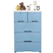 Futchoy Cassettiera in plastica con 6 cassetti, Organizzatore per cassetti in plastica con 4 ruote, Armadietto alto in plastica Guardaroba verticale per bambini Ragazze Ragazzi Cameretta per neonati (Blu) - Blu - Visualizzare 1