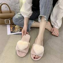 Dép đi trong nhà hình trái tim màu hồng dễ thương, dép đi trong nhà đế mềm thoải mái có lớp lót thêm cho phụ nữ, cỡ lớn, mùa đông - Hồng - Xem 4