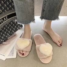Dép đi trong nhà hình trái tim màu hồng dễ thương, dép đi trong nhà đế mềm thoải mái có lớp lót thêm cho phụ nữ, cỡ lớn, mùa đông - Hồng - Xem 7