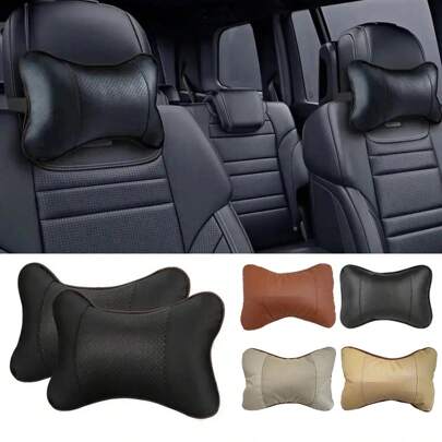 1 Stück/2 Stück Auto Nackenkissen, doppelseitiges PU-Leder Kopfstütze, lindert Kopfschmerzen, mit Faserfüllung, Allgemeiner Motoren Kissen