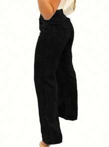 Chicsale Straight Jeans, Diagonal Pocket Loose Style Street Fashion Brand Loose Jeans, Ladies Jeans And Clothing - 黑色 - 查看 5