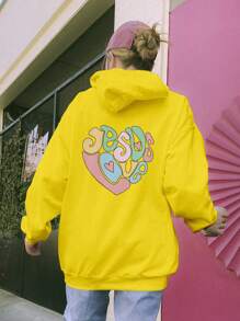 Jesus Messiah Savior Sweatshirt Evangelical Phrase Jesus Love CANGURU 2245 Fluxo Fx - Yellow - View 5