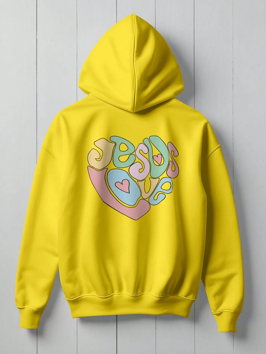 Jesus Messiah Savior Sweatshirt Evangelical Phrase Jesus Love CANGURU 2245 Fluxo Fx - Yellow - View 1