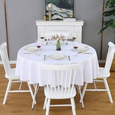 Tovaglia rotonda da 145 cm in raso, bianca, in materiale raso, lucida e liscia, in poliestere resistente alle pieghe, adatta per la decorazione del tavolo da pranzo, matrimoni, banchetti, feste, ristoranti, Natale (adatta per tavoli da pranzo da 3-5 persone). Si prega di selezionare la misura appropriata in base alle dimensioni del proprio tavolo.