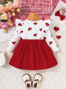 Baby Mädchen Set aus Herz verziertem Kleid mit Schleife und Haarband, Frühling Herbst