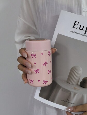 1 件 260 毫升/8.79 盎司 Bow Heart 系列迷你真空隔热水瓶、杯子、便携式口袋大小水瓶，配有可伸缩背带，保温真空瓶，适合旅行、健身房、户外、平底、汽车杯，生日和节日返校礼物