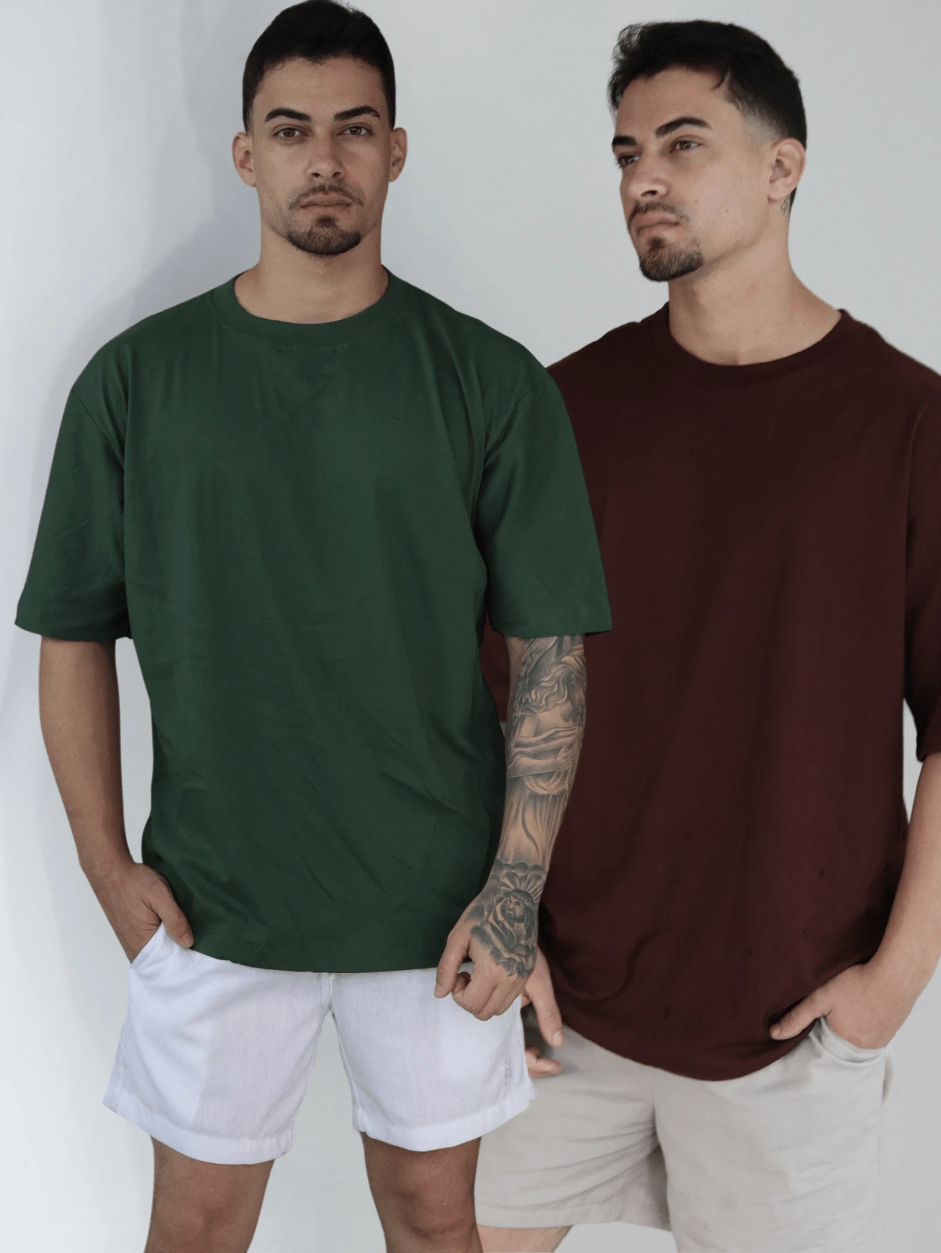 Kit 2 Men's Oversized T-Shirt Streetwear Plain Cotton Basic Collar - Rỉ Nâu - Xem 1