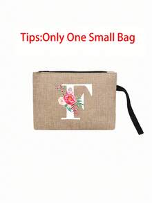 Linen Tote Bag, Including A Printed Initials A-Z Tote Bag And A Printed Small Bag, Black Letters, Flowers, Personalized Gift Package, Yellow Linen Black Tote Bag With Black Buckle, Combination Of Small And Large Bag