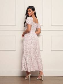 Long Dress With Puffed Sleeves Elastex Print - White - View 2