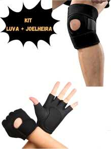 Domeasy Kit Luva e Joelheira de Academia Unissex De Compressão com alívio da dor no joelho nos Treinos Fitness, Musculação, Bike, Cross - Par - Tamanho Ajustavél