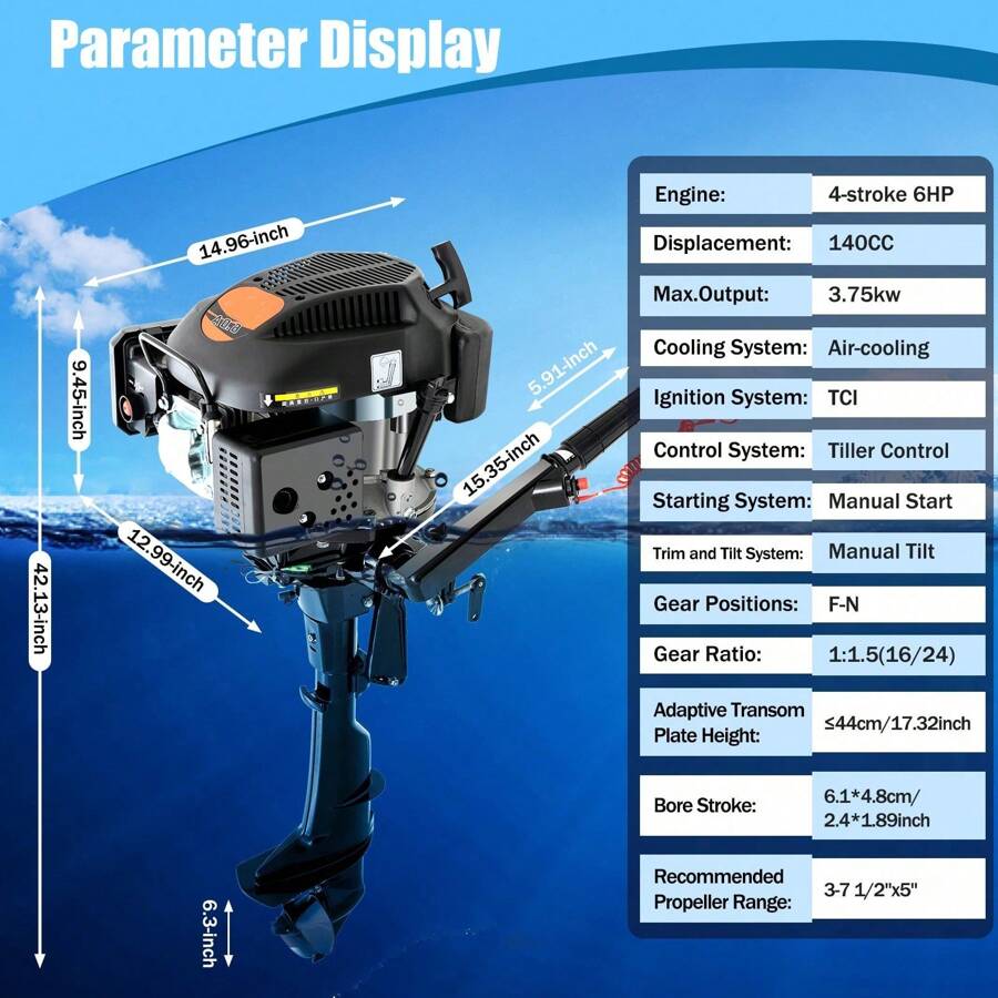 OUKANING Outboard Motor Engine 6HP Fishing Boat 4 Stroke HANGKAI Engine Air Cooling Motor Heavy Duty Outboard Motor Marine Boat Engine Air Cooling 2500RPM - Black - View 1