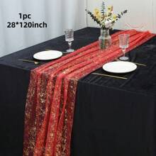 1/2pcs 28*120/196 Inch Silver Sheer Chiffon Table Runner, Metallic Foil Glitter, Silver Party Table Decor Center Piece, Suitable For Boho Chic Table Runner, Gifts For Birthday, Bridal Shower, Party, Christmas Dining Table Decoration (Multiple Colors Available)
