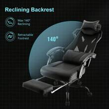 Mesh Gaming Chair With Footrest 3D Stereoscopic Frame Support Ergonomic Fabric Cover Desk Chair Reclining Computer Chair Height Adjustable Office Chair - Black - View 4