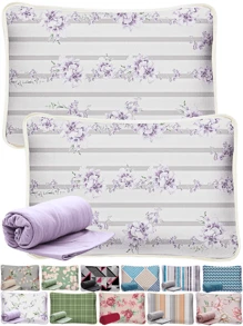 Sheet Set QUEEN SIZE Bed Linen 100% Cotton Mesh 3 Pieces Soft Comfortable Quality With Elastic 1.58 X 1.98 X 30cm Height - POSITANO LILAS - Xem 1