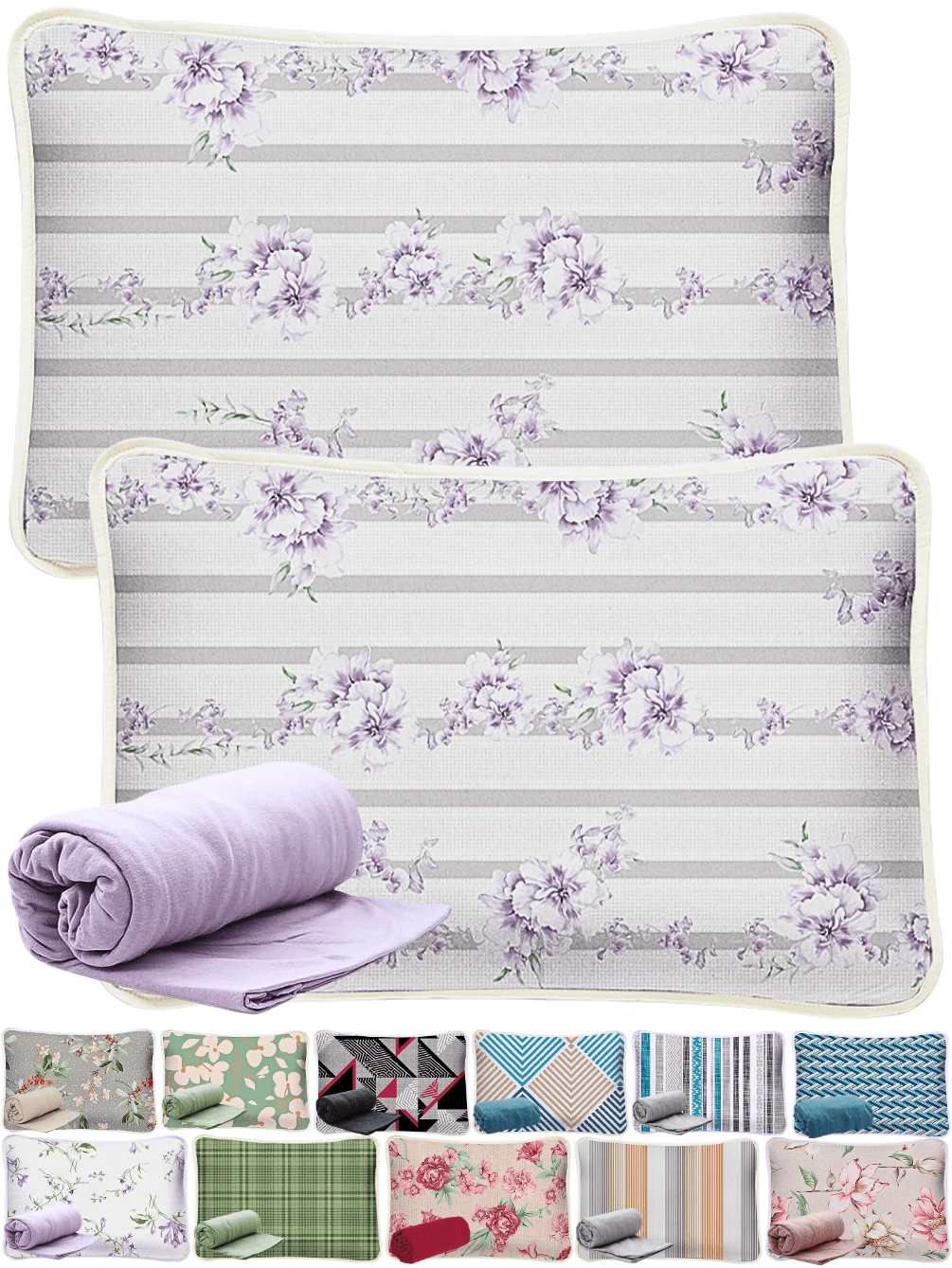 Sheet Set QUEEN SIZE Bed Linen 100% Cotton Mesh 3 Pieces Soft Comfortable Quality With Elastic 1.58 X 1.98 X 30cm Height - POSITANO LILAS - Xem 1
